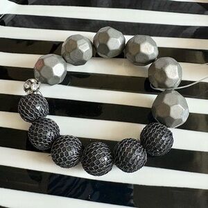 Gunmetal Grey and Black Beaded Geometric Stretch Bracelet New